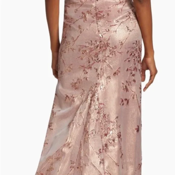Rene Ruiz Strapless Gown in Blush with Floral Accents